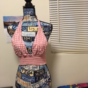 Pink and white plaid crop top